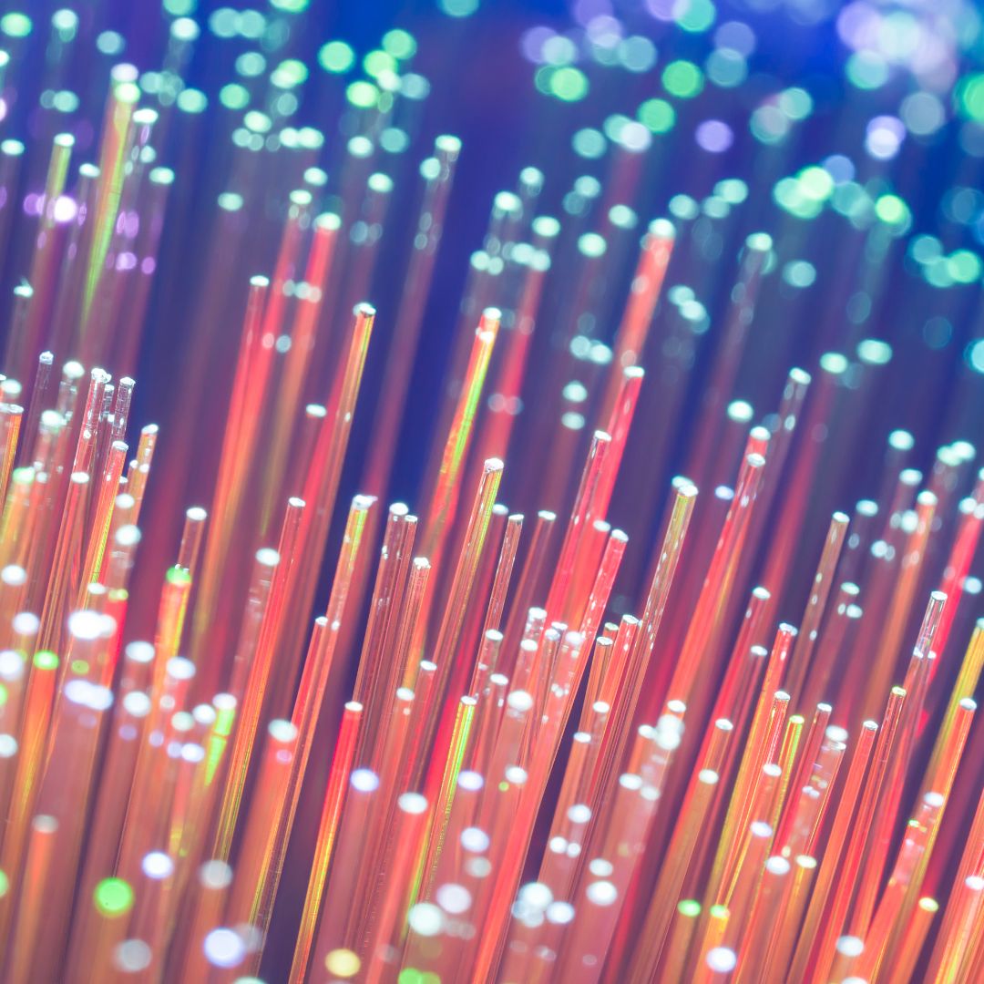 Close-up of illuminated fiber optic strands