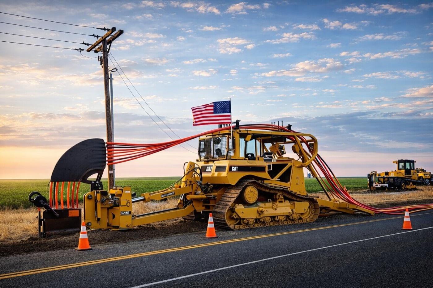 Windwave crew placing fiber optic cable with a cable plow