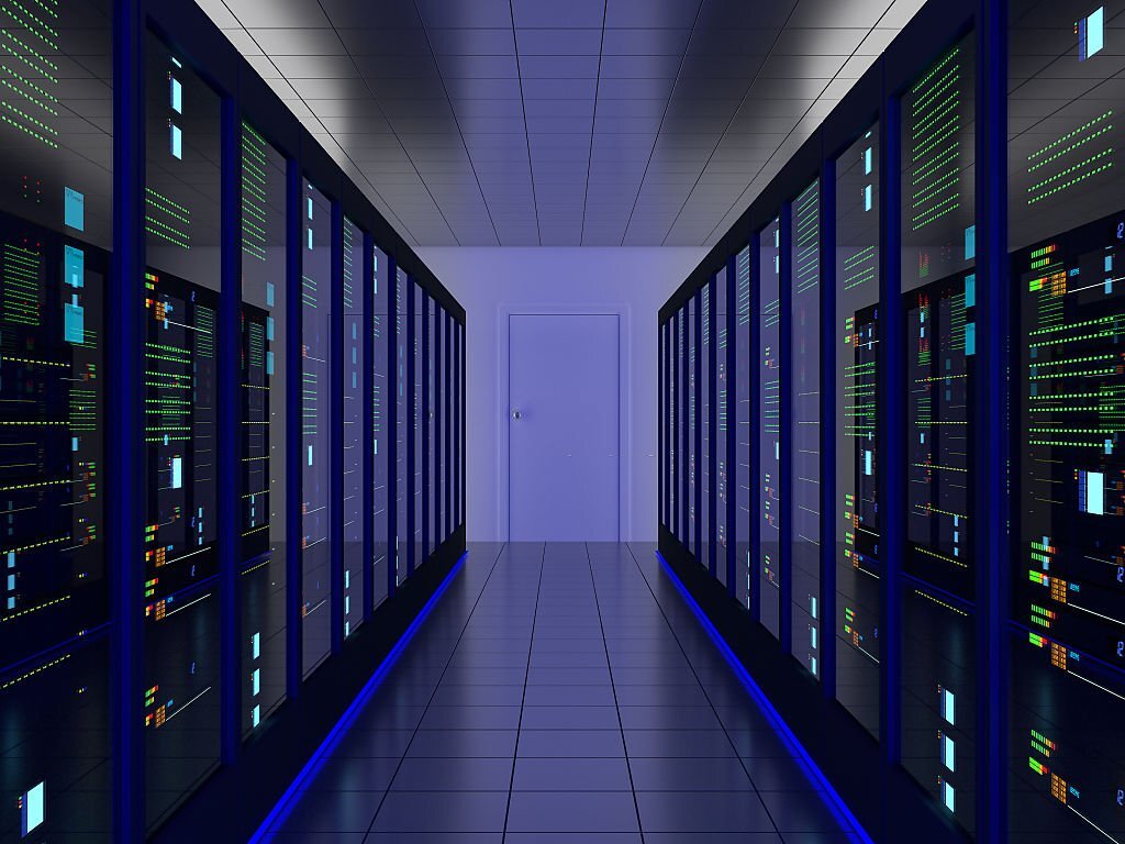 Aisle between server racks in a data centre