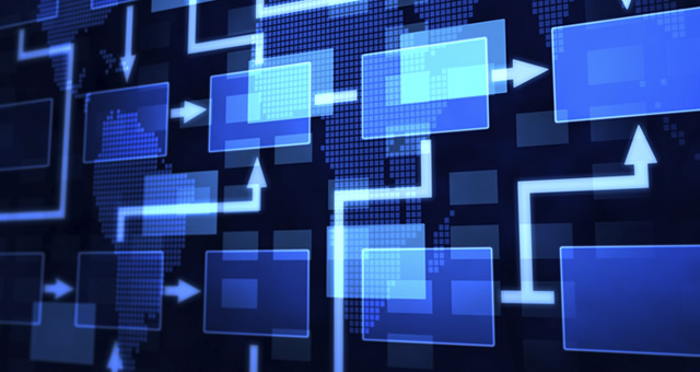 Abstract diagram of linked network nodes