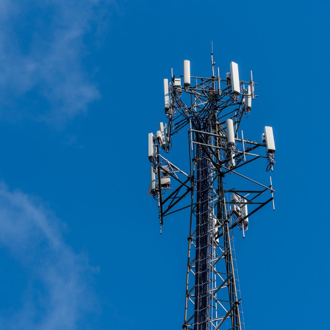Communications tower against a clear sky